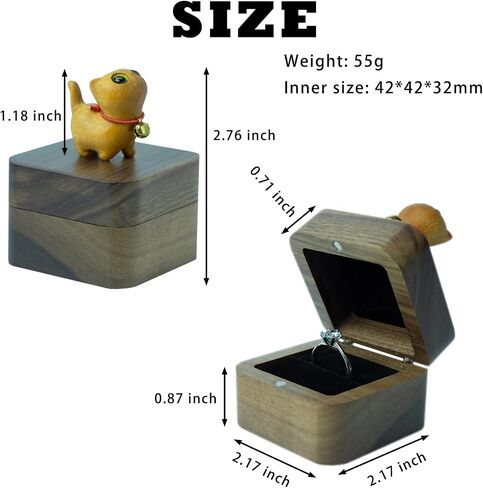 Hand-Carved Cat Wooden Ring Box - Magnetic Closure Wedding & Engagement Jewelry Gift Box ﻿(Black Cat) in Saudi Arabia