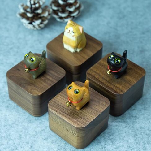 Hand-Carved Cat Wooden Ring Box - Magnetic Closure Wedding & Engagement Jewelry Gift Box ﻿(Black Cat) in Saudi Arabia