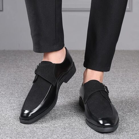 Santimon Mens Leather Monk Strap Slip-on Oxfords Oxfords Square Square Toe أحذية غير رسمية كلاسيكية in Kuwait