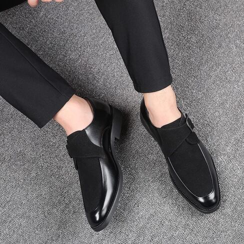 Santimon Mens Leather Monk Strap Slip-on Oxfords Oxfords Square Square Toe أحذية غير رسمية كلاسيكية in Kuwait