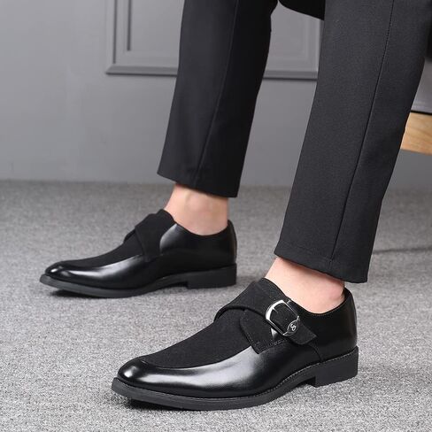 Santimon Mens Leather Monk Strap Slip-on Oxfords Oxfords Square Square Toe أحذية غير رسمية كلاسيكية in Kuwait