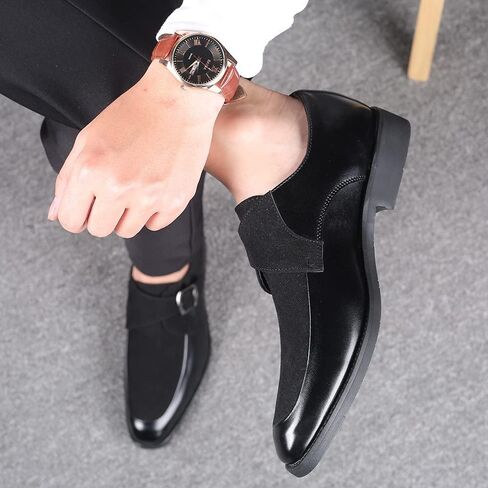 Santimon Mens Leather Monk Strap Slip-on Oxfords Oxfords Square Square Toe أحذية غير رسمية كلاسيكية in Kuwait