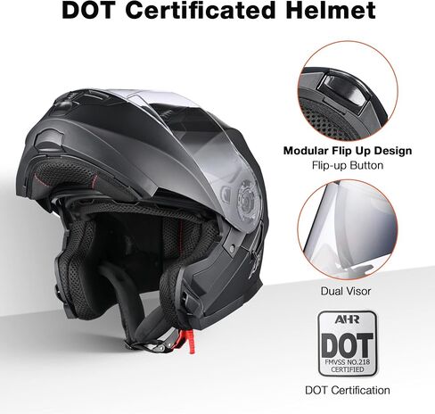 AHR Motorcycle Helmet Dual Visor Modular Flip up Full Face Helmet DOT Approved - AHR Helmet Run-M1 & M3 for Adult Motorbike Street Bike Moped Racing in Saudi Arabia