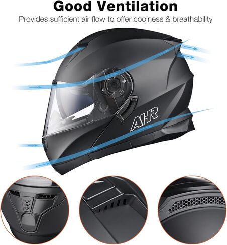 AHR Motorcycle Helmet Dual Visor Modular Flip up Full Face Helmet DOT Approved - AHR Helmet Run-M1 & M3 for Adult Motorbike Street Bike Moped Racing in Saudi Arabia