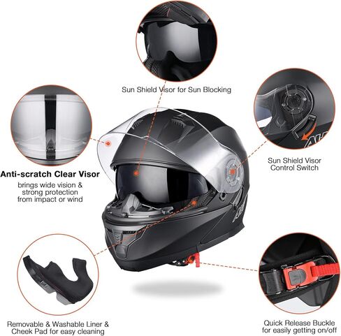 AHR Motorcycle Helmet Dual Visor Modular Flip up Full Face Helmet DOT Approved - AHR Helmet Run-M1 & M3 for Adult Motorbike Street Bike Moped Racing in Saudi Arabia