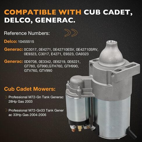 Starter Motor Compatible with Delco, Generac 0D9708, 0E3342 GTV990, Cub Cadet M72-GN Tank Generac, Electrical Starter Motor, Replace 10455515, 0C3017 in Saudi Arabia
