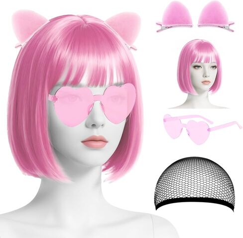 الباروكات والحفلات الشمسية ، نيون شورت بوب الباروكة ، بوب Wig و Hairpin in Saudi Arabia