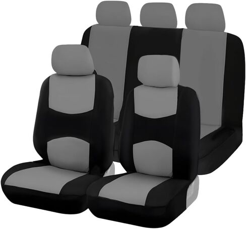 Car Seat Cover Full Set, Breathable Vehicle Front Seat and Rear Bench Split Protector, 9PCS Washable Airbag Compatible Auto Interior Seat Pad Accessories, Universal for Truck Van SUV (Gray) in Saudi Arabia