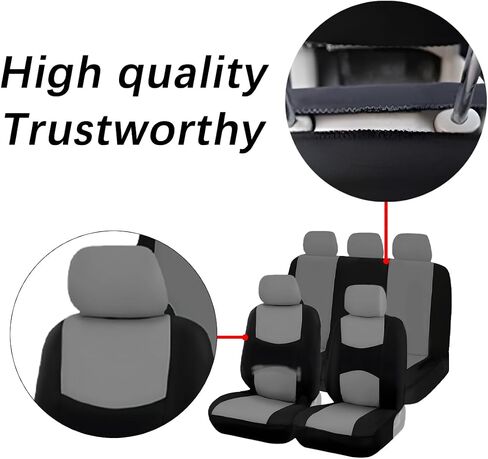 Car Seat Cover Full Set, Breathable Vehicle Front Seat and Rear Bench Split Protector, 9PCS Washable Airbag Compatible Auto Interior Seat Pad Accessories, Universal for Truck Van SUV (Gray) in Saudi Arabia