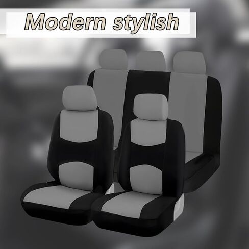 Car Seat Cover Full Set, Breathable Vehicle Front Seat and Rear Bench Split Protector, 9PCS Washable Airbag Compatible Auto Interior Seat Pad Accessories, Universal for Truck Van SUV (Gray) in Saudi Arabia