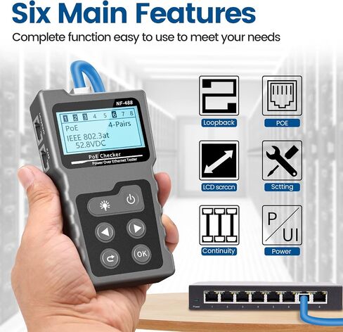 RJ45 Network Cable Tester and Tracer, VXSCAN NF-8209S Ethernet Cable Tester Wire Tracer with NCV & Lamp for CAT5 CAT6 CAT6a - Cont/Length Measurement/SCAN/Flash/QC/NCV/POE Tester in Saudi Arabia