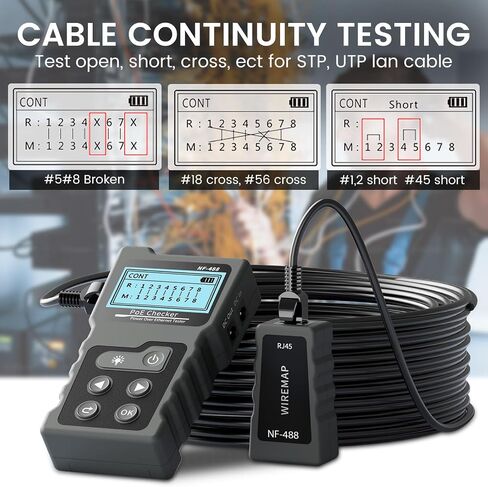 RJ45 Network Cable Tester and Tracer, VXSCAN NF-8209S Ethernet Cable Tester Wire Tracer with NCV & Lamp for CAT5 CAT6 CAT6a - Cont/Length Measurement/SCAN/Flash/QC/NCV/POE Tester in Saudi Arabia