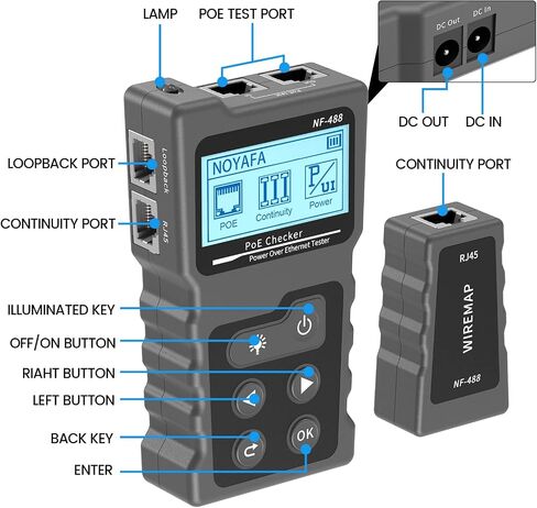 RJ45 Network Cable Tester and Tracer, VXSCAN NF-8209S Ethernet Cable Tester Wire Tracer with NCV & Lamp for CAT5 CAT6 CAT6a - Cont/Length Measurement/SCAN/Flash/QC/NCV/POE Tester in Saudi Arabia
