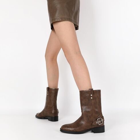 Mettesally Women Mid Calf Boots Chunky Low Heel Ankle Boots Riding Motorcycle Fall Boots 1.4 Inch in Kuwait