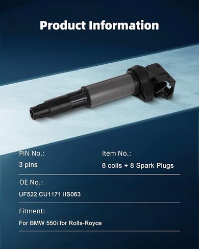 ECCPP UF522 8 ignition coils with 8 iridium Spark Plugs 7092,coils packs,for BMW 545i 645Ci 745i 745Li X5 Morgan Aero 8,UF522 CU1171 IIS063 in Saudi Arabia