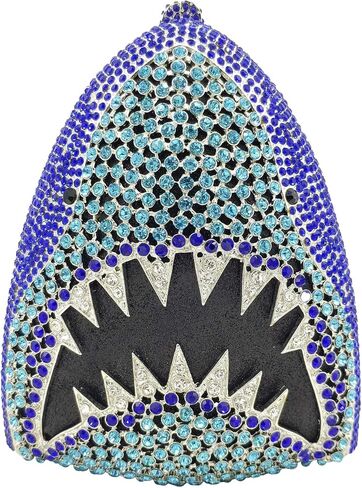 Novelty 3D Shark Head Shape Women Crystal Clutch Evening Bag Party Dinner Rhinestone Clutch Purses and Handbags,Mini in Kuwait