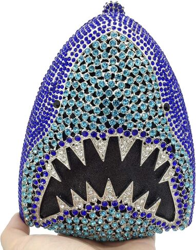 Novelty 3D Shark Head Shape Women Crystal Clutch Evening Bag Party Dinner Rhinestone Clutch Purses and Handbags,Mini in Kuwait