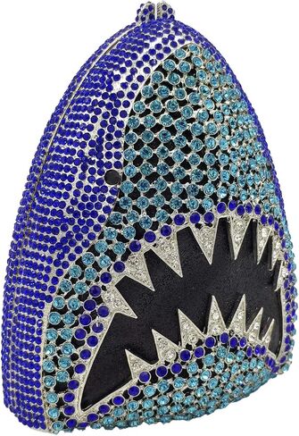 Novelty 3D Shark Head Shape Women Crystal Clutch Evening Bag Party Dinner Rhinestone Clutch Purses and Handbags,Mini in Kuwait