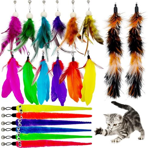 Cat Wand Replacement Feather Worm, 12 Pieces Cat Wand Attachments Assorted Worms Feathers Refill Toy for Indoor Cats in Kuwait
