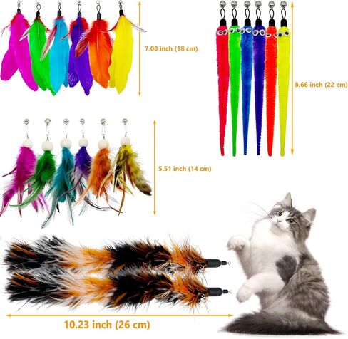 Cat Wand Replacement Feather Worm, 12 Pieces Cat Wand Attachments Assorted Worms Feathers Refill Toy for Indoor Cats in Kuwait