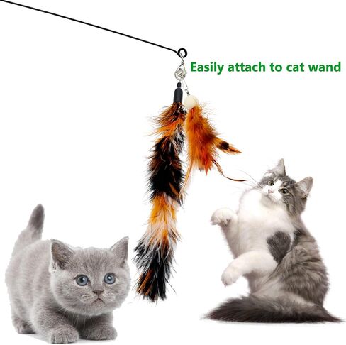 Cat Wand Replacement Feather Worm, 12 Pieces Cat Wand Attachments Assorted Worms Feathers Refill Toy for Indoor Cats in Kuwait