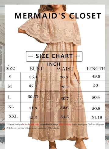 MERMAID'S CLOSET Women's Casual Off Shoulder Lace Maxi Dress Boho White Bridesmaid Wedding Evening Party Dresses in Kuwait