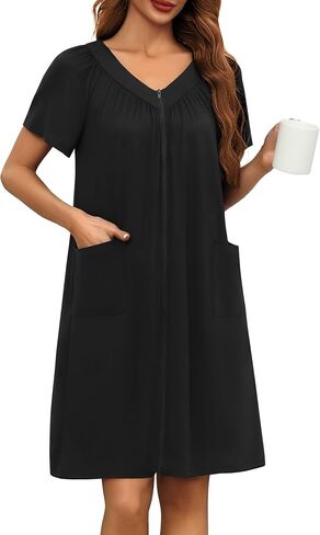 Ekouaer رداء نسائي بسحاب أمامي Mumu Duster Robes بسحاب معطف نوم ناعم مع جيوب S-3XL in Saudi Arabia