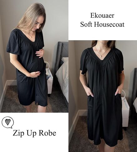 Ekouaer رداء نسائي بسحاب أمامي Mumu Duster Robes بسحاب معطف نوم ناعم مع جيوب S-3XL in Saudi Arabia