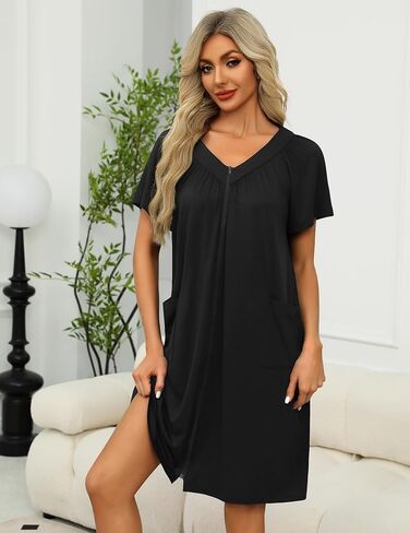 Ekouaer رداء نسائي بسحاب أمامي Mumu Duster Robes بسحاب معطف نوم ناعم مع جيوب S-3XL in Saudi Arabia