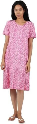 LA CERA Women's Cotton Sun Dresses A-Line with Scoop Neck, Short Sleeves, Side Pockets, Floral Patterns, Machine Wash in Saudi Arabia