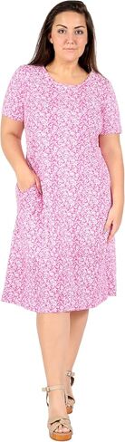 LA CERA Women's Cotton Sun Dresses A-Line with Scoop Neck, Short Sleeves, Side Pockets, Floral Patterns, Machine Wash in Saudi Arabia