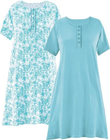 Collections Etc 2-Pack Pretty Paisley Print Short-Sleeve Henley Gown in Saudi Arabia