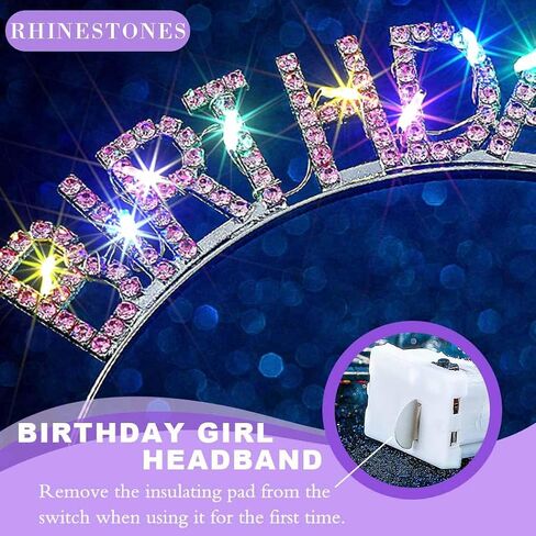 Light Up Birthday Girl Headband Gold Rhinestone Crown and Sash Led Birthday Accessories Sets for Women in Saudi Arabia