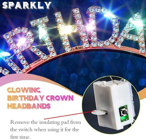 Light Up Birthday Girl Headband Gold Rhinestone Crown and Sash Led Birthday Accessories Sets for Women in Saudi Arabia