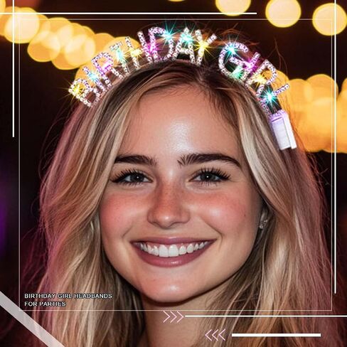 Light Up Birthday Girl Headband Gold Rhinestone Crown and Sash Led Birthday Accessories Sets for Women in Saudi Arabia