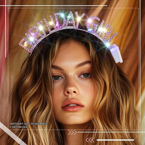 Light Up Birthday Girl Headband Gold Rhinestone Crown and Sash Led Birthday Accessories Sets for Women in Saudi Arabia