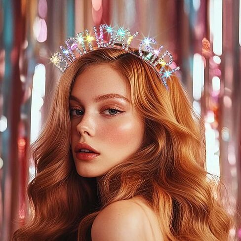 Light Up Birthday Girl Headband Gold Rhinestone Crown and Sash Led Birthday Accessories Sets for Women in Saudi Arabia