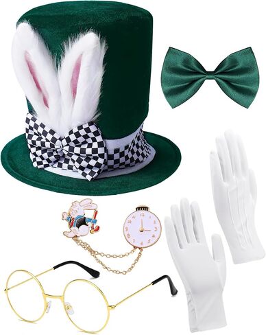 White Rabbit Costume Bunny Ear Top Hat Rabbits Ears Topper Plush Hat Mad Hatter Set for Easter Halloween Cosplay Accessories in Saudi Arabia