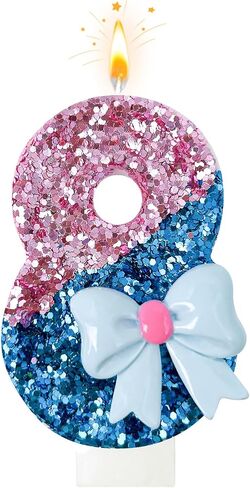 شموع عيد ميلاد Pink and Blue Bow ، زخرفة عيد ميلاد الفتاة السابعة ، زخرفة الكيك ، مناسبة لتوفيرات زفاف الحدث الذكرى الذكرى السنوية (7) in Saudi Arabia