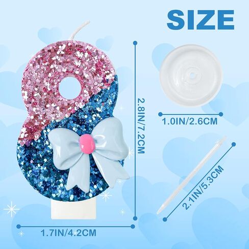 شموع عيد ميلاد Pink and Blue Bow ، زخرفة عيد ميلاد الفتاة السابعة ، زخرفة الكيك ، مناسبة لتوفيرات زفاف الحدث الذكرى الذكرى السنوية (7) in Saudi Arabia