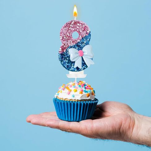 شموع عيد ميلاد Pink and Blue Bow ، زخرفة عيد ميلاد الفتاة السابعة ، زخرفة الكيك ، مناسبة لتوفيرات زفاف الحدث الذكرى الذكرى السنوية (7) in Saudi Arabia