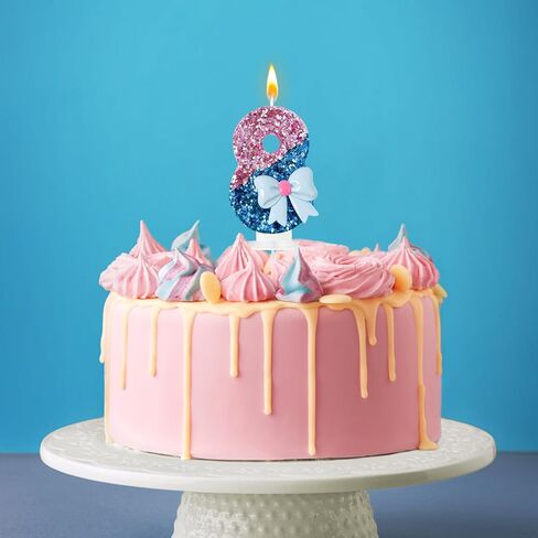 شموع عيد ميلاد Pink and Blue Bow ، زخرفة عيد ميلاد الفتاة السابعة ، زخرفة الكيك ، مناسبة لتوفيرات زفاف الحدث الذكرى الذكرى السنوية (7) in Saudi Arabia