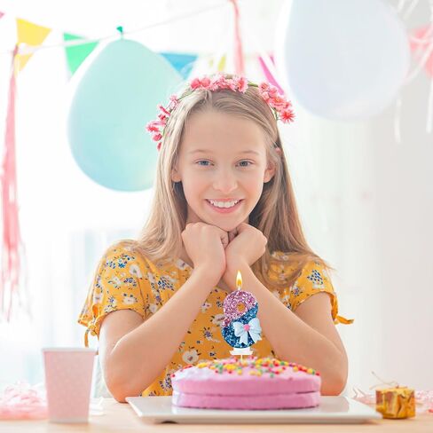 شموع عيد ميلاد Pink and Blue Bow ، زخرفة عيد ميلاد الفتاة السابعة ، زخرفة الكيك ، مناسبة لتوفيرات زفاف الحدث الذكرى الذكرى السنوية (7) in Saudi Arabia