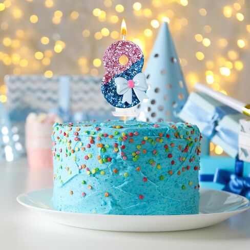 شموع عيد ميلاد Pink and Blue Bow ، زخرفة عيد ميلاد الفتاة السابعة ، زخرفة الكيك ، مناسبة لتوفيرات زفاف الحدث الذكرى الذكرى السنوية (7) in Saudi Arabia
