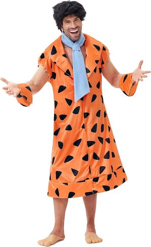 Arvilhill Men's 5 PCS Halloween Fred Flint Stone Costume Adult Classic Caveman مع شعر مستعار وربطة عنق و Wristbands (M-XL) in Saudi Arabia