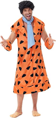 Arvilhill Men's 5 PCS Halloween Fred Flint Stone Costume Adult Classic Caveman مع شعر مستعار وربطة عنق و Wristbands (M-XL) in Saudi Arabia