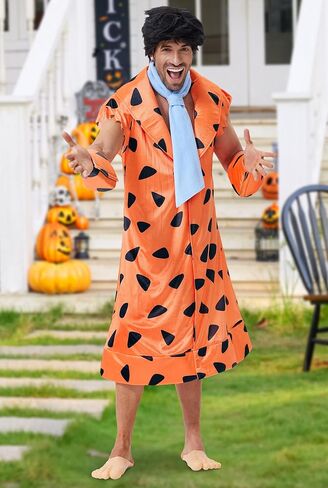 Arvilhill Men's 5 PCS Halloween Fred Flint Stone Costume Adult Classic Caveman مع شعر مستعار وربطة عنق و Wristbands (M-XL) in Saudi Arabia