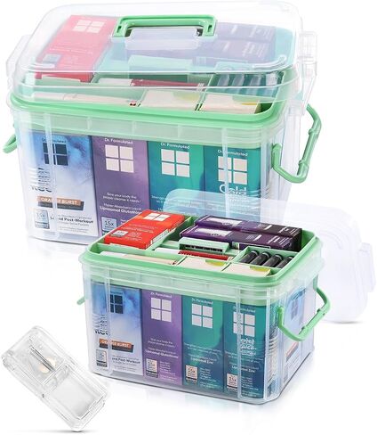2-Pack Clear Medicine Organizer Storage Box with Pill Splitter,Thickened Multi-Layer First Aid Organizer&Medical Case,Durable Plastic Medicine Box with Lids,Trays,Labels,Handles for Home,Office,Travel in Saudi Arabia