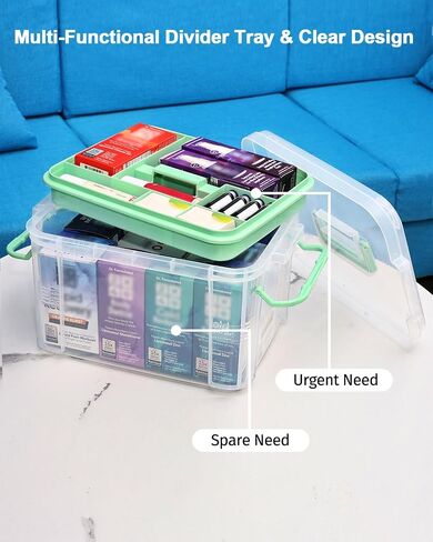 2-Pack Clear Medicine Organizer Storage Box with Pill Splitter,Thickened Multi-Layer First Aid Organizer&Medical Case,Durable Plastic Medicine Box with Lids,Trays,Labels,Handles for Home,Office,Travel in Saudi Arabia