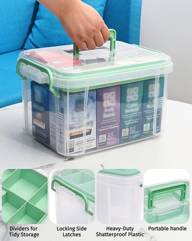 2-Pack Clear Medicine Organizer Storage Box with Pill Splitter,Thickened Multi-Layer First Aid Organizer&Medical Case,Durable Plastic Medicine Box with Lids,Trays,Labels,Handles for Home,Office,Travel in Saudi Arabia